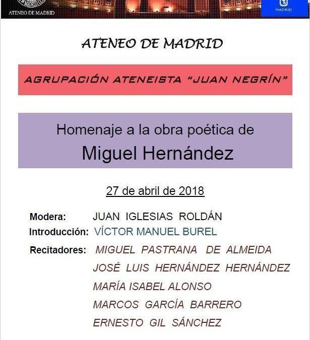 Miguel Hernandez, homenaje a la obra poética
